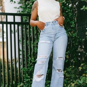 Zara Light Blue Distressed Jeans | 4